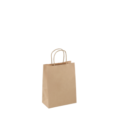 Sustainable, eco-friendly alternative to plastic bags. Made from 100% recyclable kraft paper, these sturdy bags are perfect for small retail items, takeaways, and gift packaging. Available in a compact size, they provide secure, stylish, and environmental